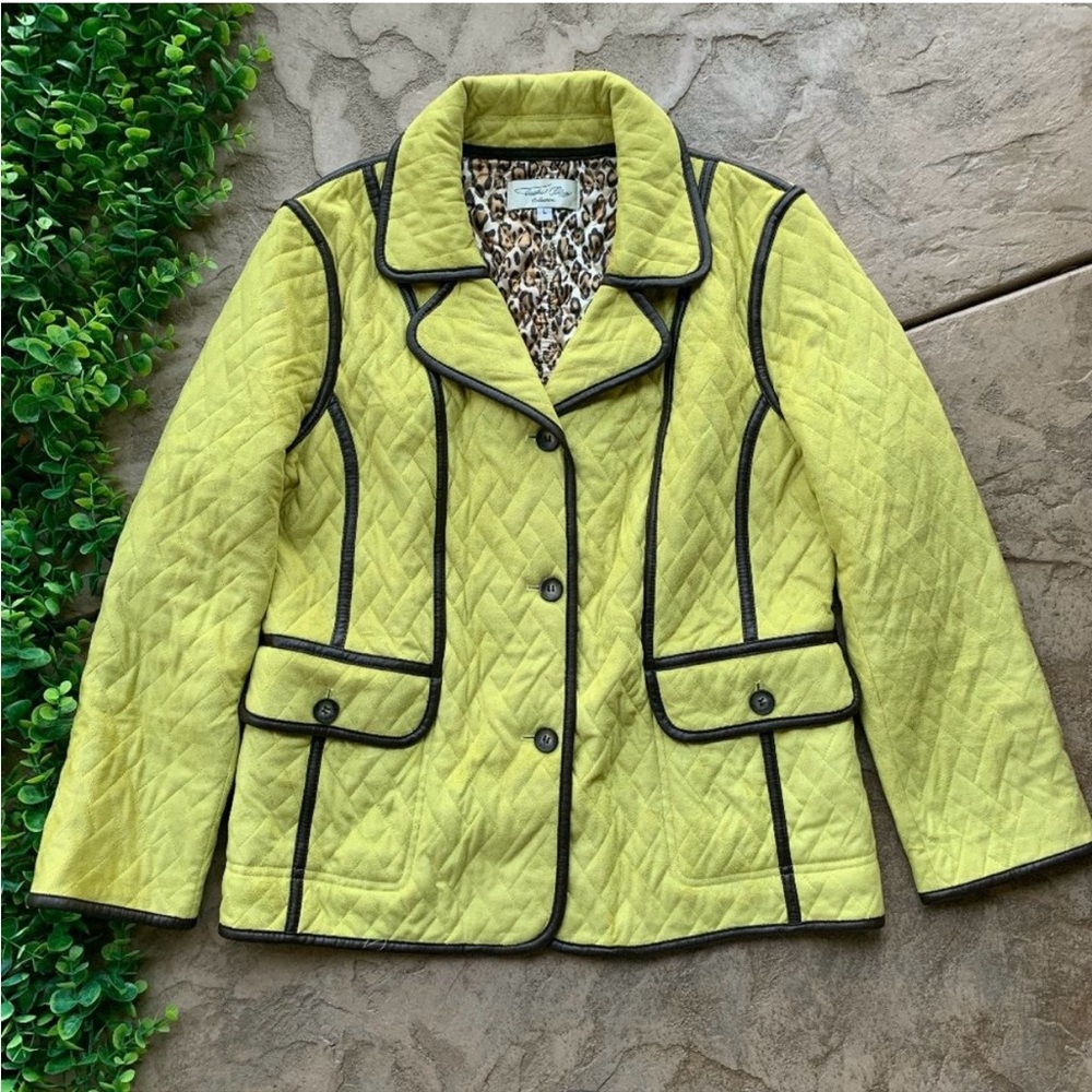 Tasha Polizzi Green and Brown Blazer with Quilted Texture